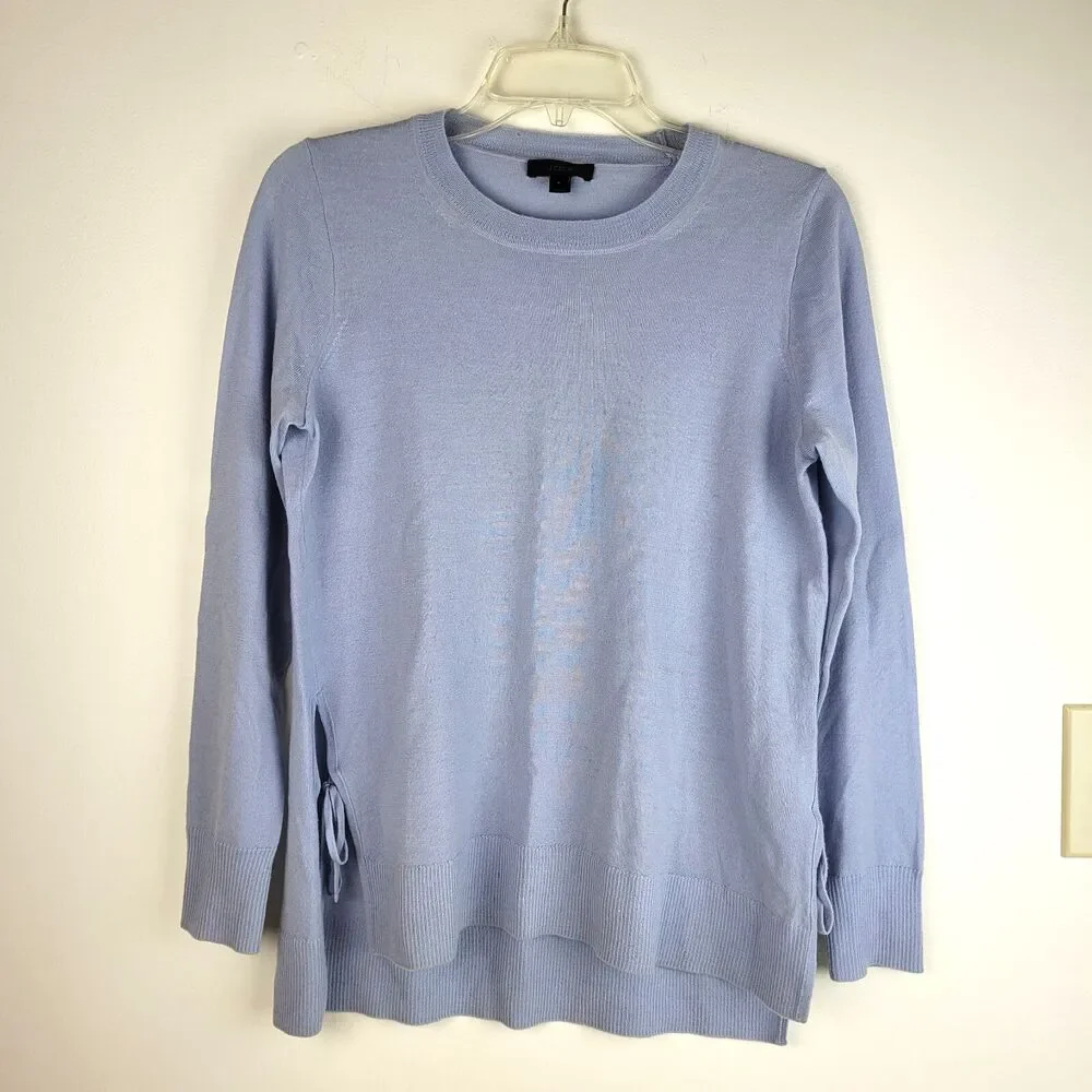 J.Crew Women's Icy Blue Sweater Lightweight Wool Crew Neck Side Ties boho S